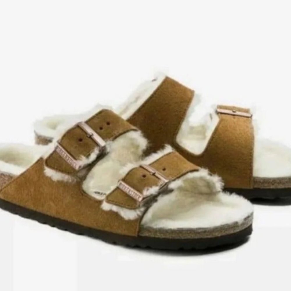 NWT Birkenstock Arizona Fur Sandals Size 38 7.5